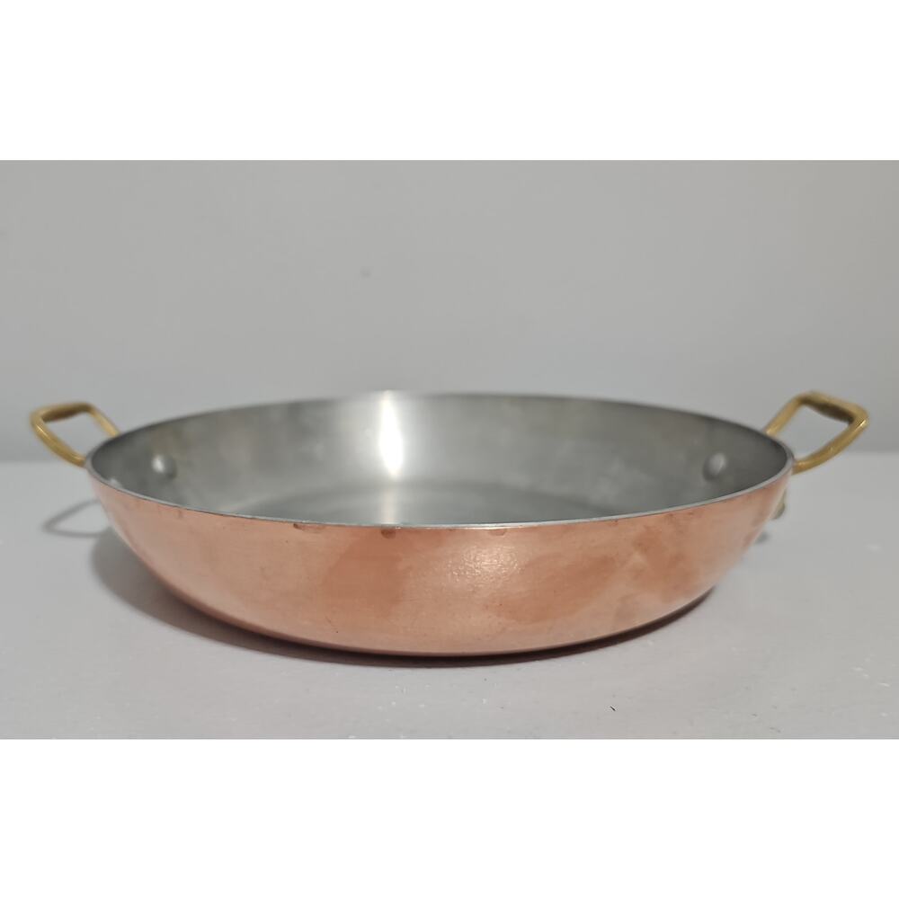 Vintage Copper Pan Dual Sided Brass Handles Cottagecore French Country 8" x 8"